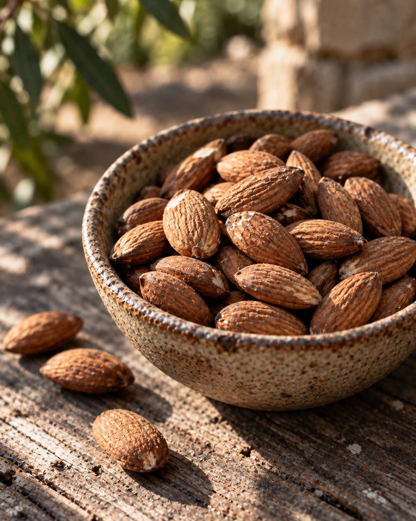 Natural, unroasted organic almonds from Corinth